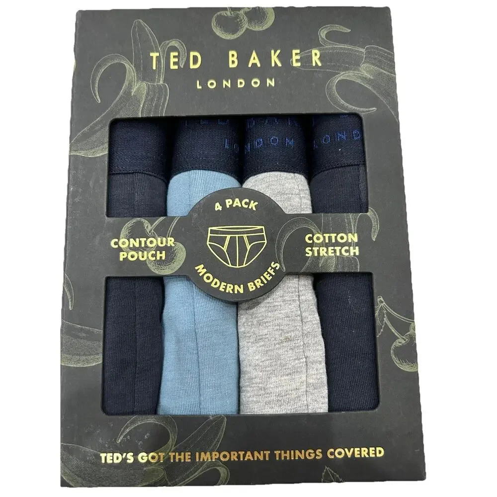 Ted Baker Mens Sz Small 4-Pack Cotton Stretch Modern Briefs Multicolor Underwear